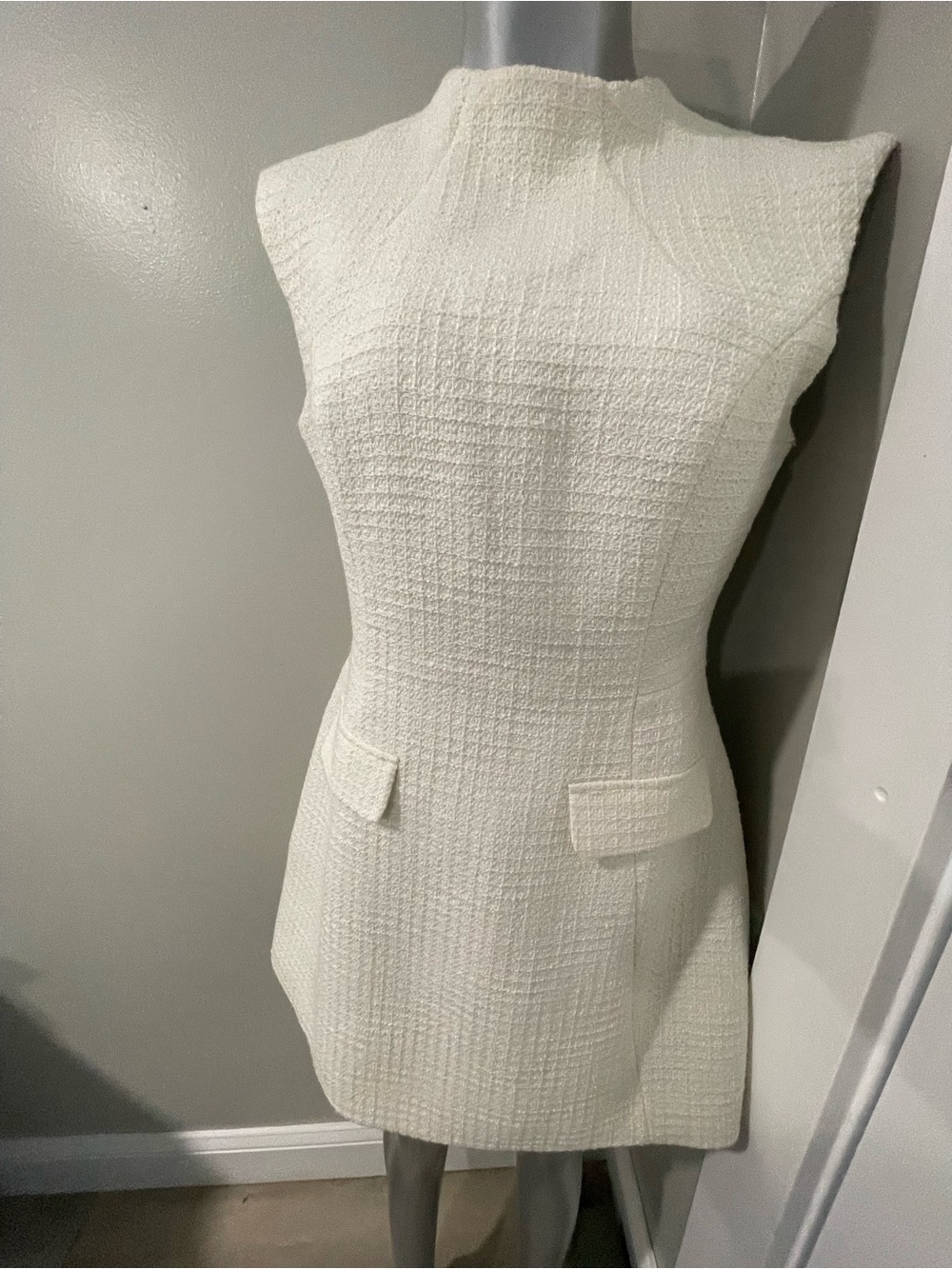 Sleeveless Cream Textured Shift Dress